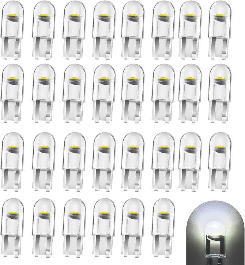 Zikefest 30PCS 194 LED Light Bulbs, 168 2825 W5W T10 6000K Wedge COB Bulbs, 0.36W 12V LED Replacement Bulbs, Universal for Car Dashboard Dome Map Door Courtesy License Plate Lights (White) - Image 1